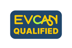 EVCAN Qualified Yellow on Blue